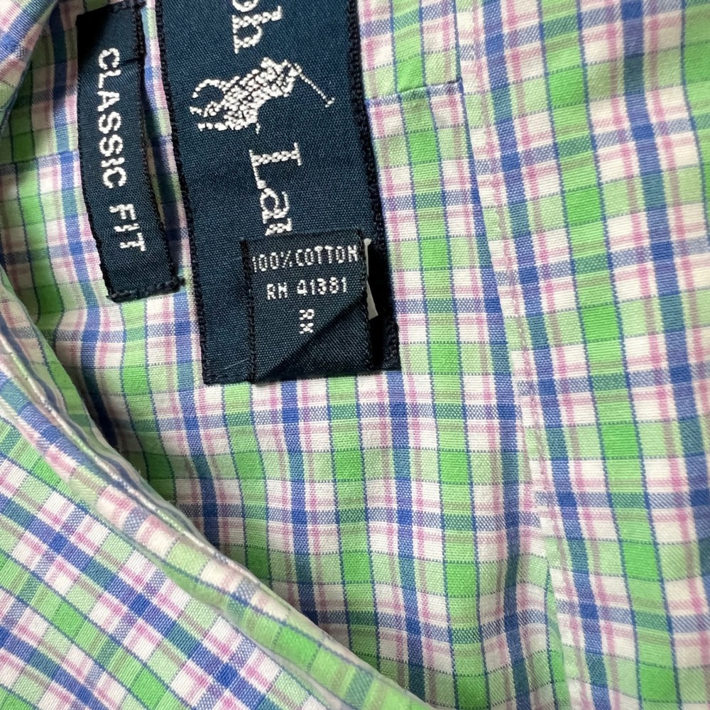 Ralph Lauren Men 2XLT Tall Classic Fit Plaid Button Down Shirt Green Blue Cotton - Picture 5 of 8
